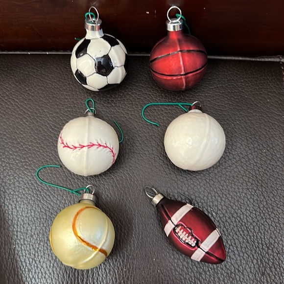 Handcrafted Glass Sports Christmas Ornaments Set of 6 - Picture 4 of 7